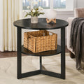 Large Round End Table with Storage Shelf, Rustic Beside Tables with Umbrella Top,Traditional Circular Sofa Side Table, 25.2'D Telephone Table for Living Room Easy Assembly Brushed Black CJZ3338BK
