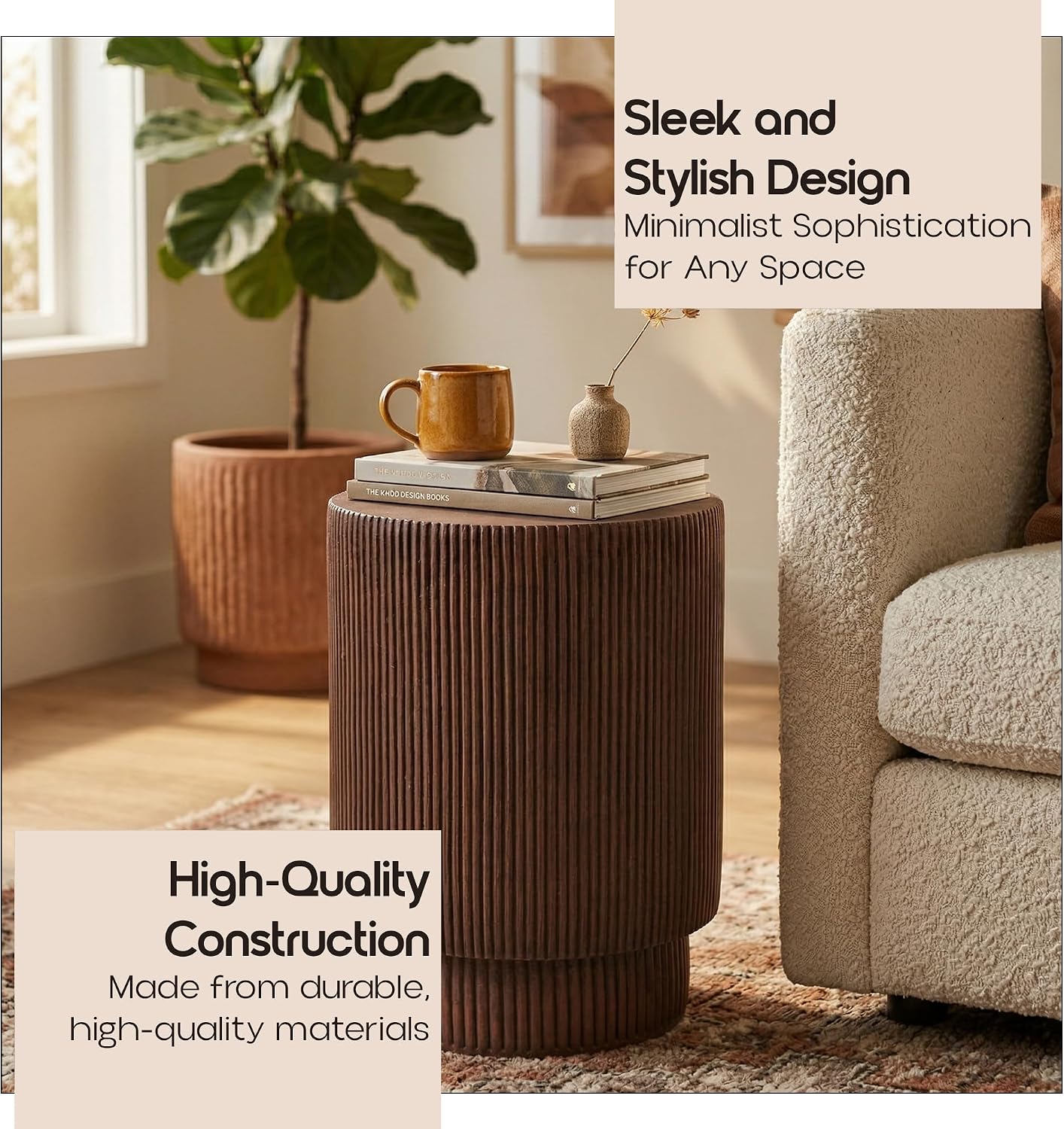 LeisureMod Eden Modern Side End Table – Indoor and Outdoor Accent Table for Living Room, Bedroom, Patio, Balcony, Porch, Garden, Small Spaces in Wood Brown