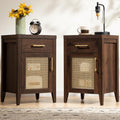 SICOTAS Tall Nightstands Set of 2 with Drawer, Mid Century Modern Wooden Night Stand Rustic Bedside Tables with Storage, Vintage End Tables with Metal Mesh Door for Bedroom, Espresso Walnut