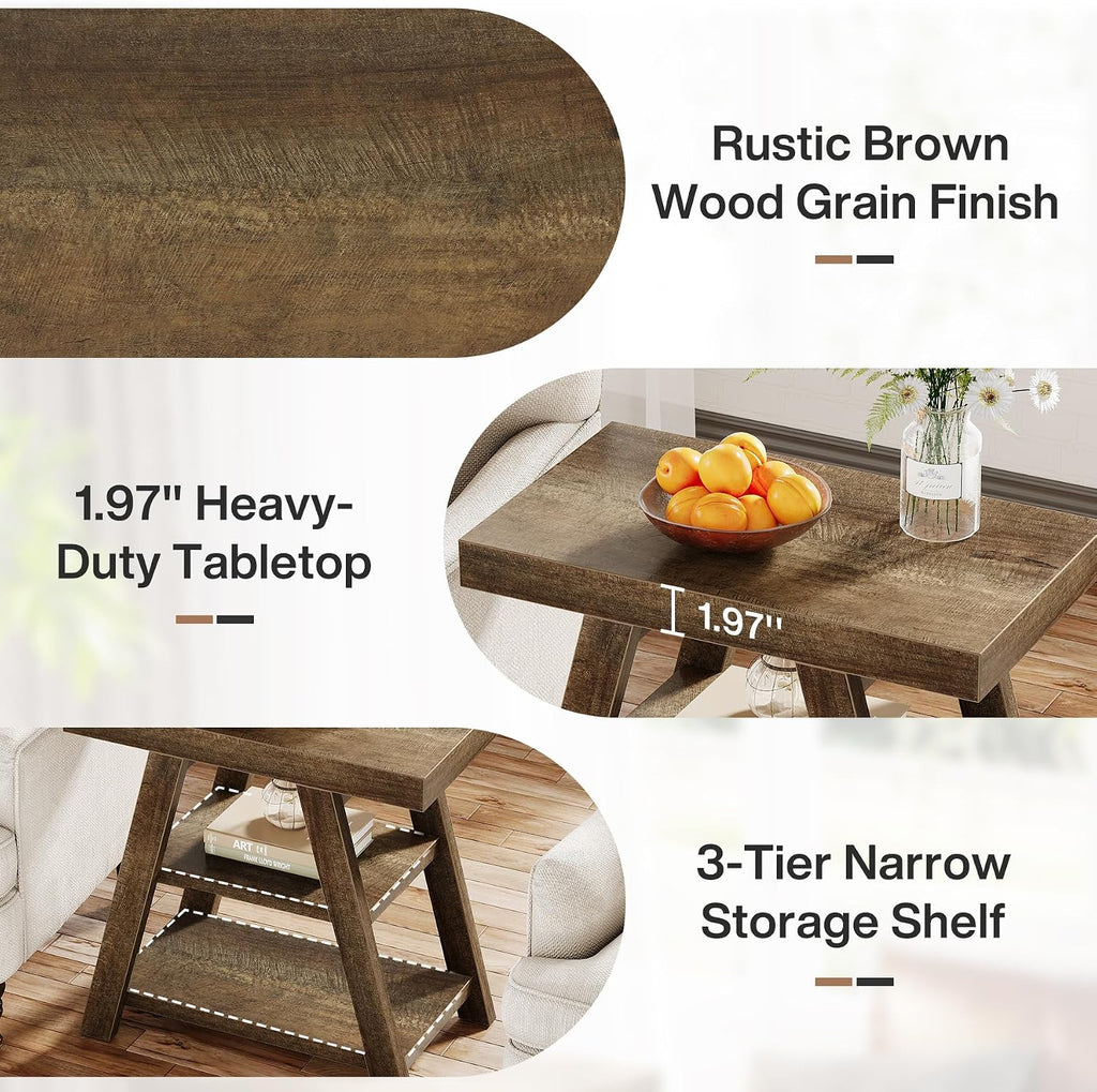 Tribesigns Set of 2 Rustic Side Table, 3-Tier Wooden End Table with Trapezoid Legs, Farmhouse Side Table for Couch, Vintage Bedside Nightstand for Bedroom, Living Room, Small Spaces, Distressed Brown
