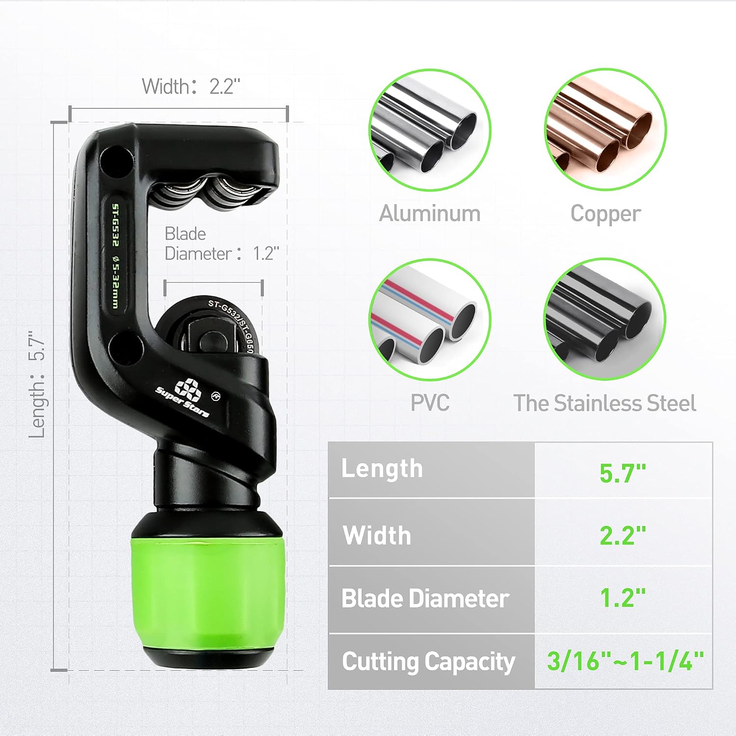 Super Stars Copper Pipe Expander Tube Expander Handhold Pump Type HVAC Swaging Tool, with Tube Cutter, Deburring Tool and 7 Expander Heads for 3/8 to 1-1/8 Inches Copper Pipes
