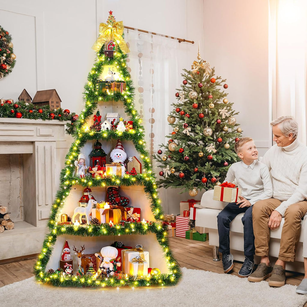 CroBlissful 6 Tier 6ft Christmas Village Display Stand Christmas Tree Corner Shelf Large Wood Platform Bookshelf for DIY Living Room Bedroom Home Office Decor