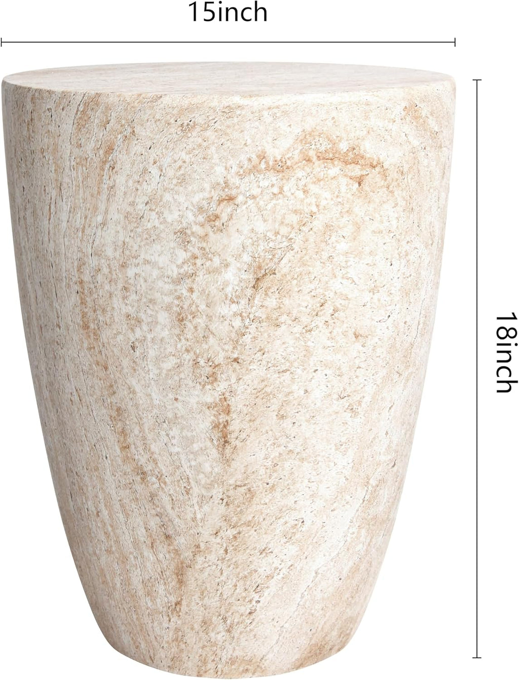 Empire Art Direct Tapered Travertine Stone Finish Italian Design MgO Side Accent Table, Living Room, Bedroom & Office, 14.5'x14.5'x18.3'