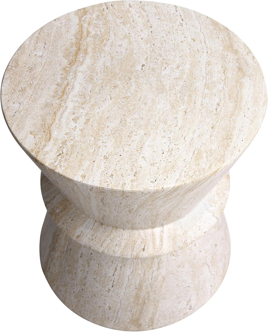 Empire Art Direct Hourglass Travertine Stone Finish Italian Design MgO Side Accent Table, Living Room, Bedroom & Office, 15.4'x15.4'x17.8'