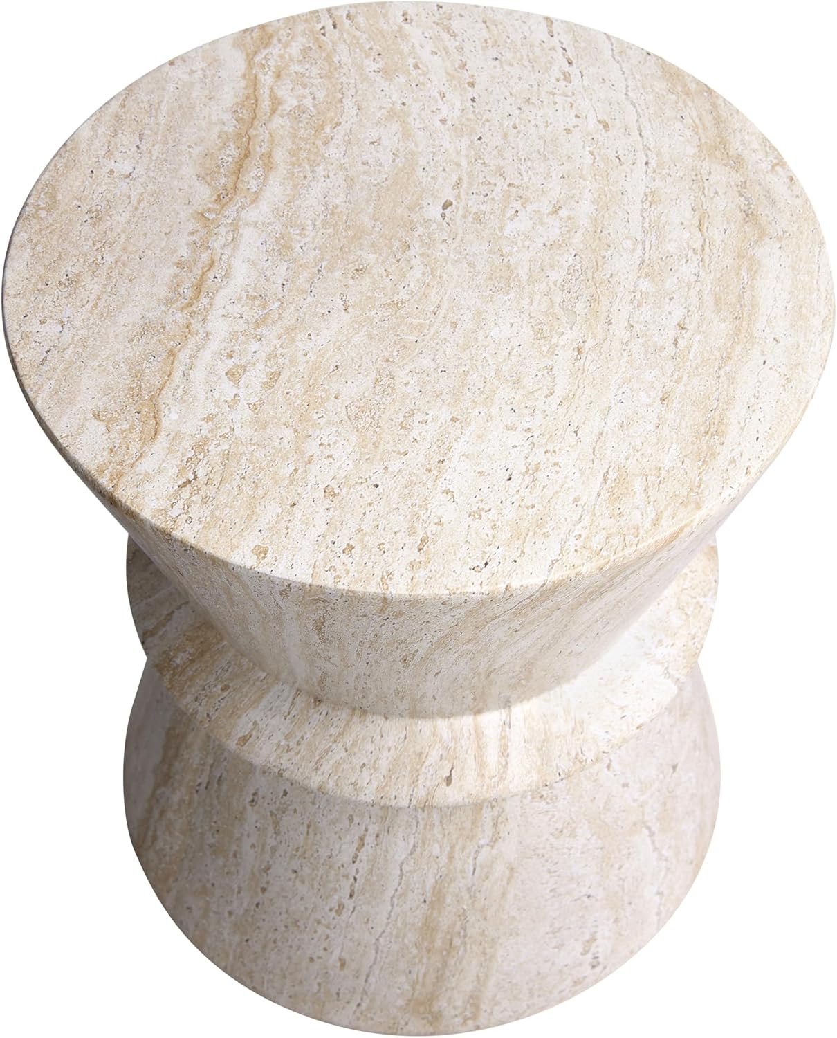 Empire Art Direct Hourglass Travertine Stone Finish Italian Design MgO Side Accent Table, Living Room, Bedroom & Office, 15.4'x15.4'x17.8'