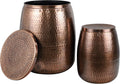 happimess SSL2002C-2SET Merida Modern Rustic 2-Piece Hammered Metal Drum Storage Side Tables with Lids, End Table for Decoration in Living Room, Bedroom, Bathroom, Antique Copper