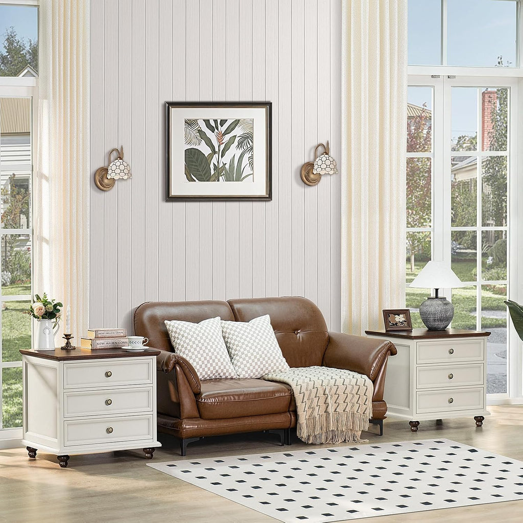 Joaxswe 24' Wide Farmhouse Night Stand Set of 2,Large End Table with 3 Drawers & Metal Handle,White Wood Dresser for Bedroom, Bed Side Table Chest of Drawers Cabinet, Nightstand for Living Room,Closet