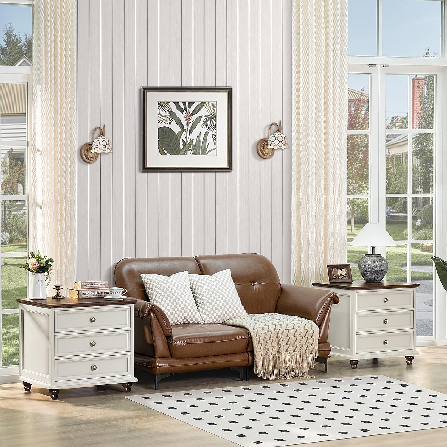 Joaxswe 24' Wide Farmhouse Night Stand Set of 2,Large End Table with 3 Drawers & Metal Handle,White Wood Dresser for Bedroom, Bed Side Table Chest of Drawers Cabinet, Nightstand for Living Room,Closet
