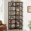 Tribesigns 7-Tier Corner Bookcase, Industrial Large Corner Bookshelf, 7-Shelf Tall Shelf Storage Display Rack with Metal Frame for Living Room Home Office, Rustic Brown