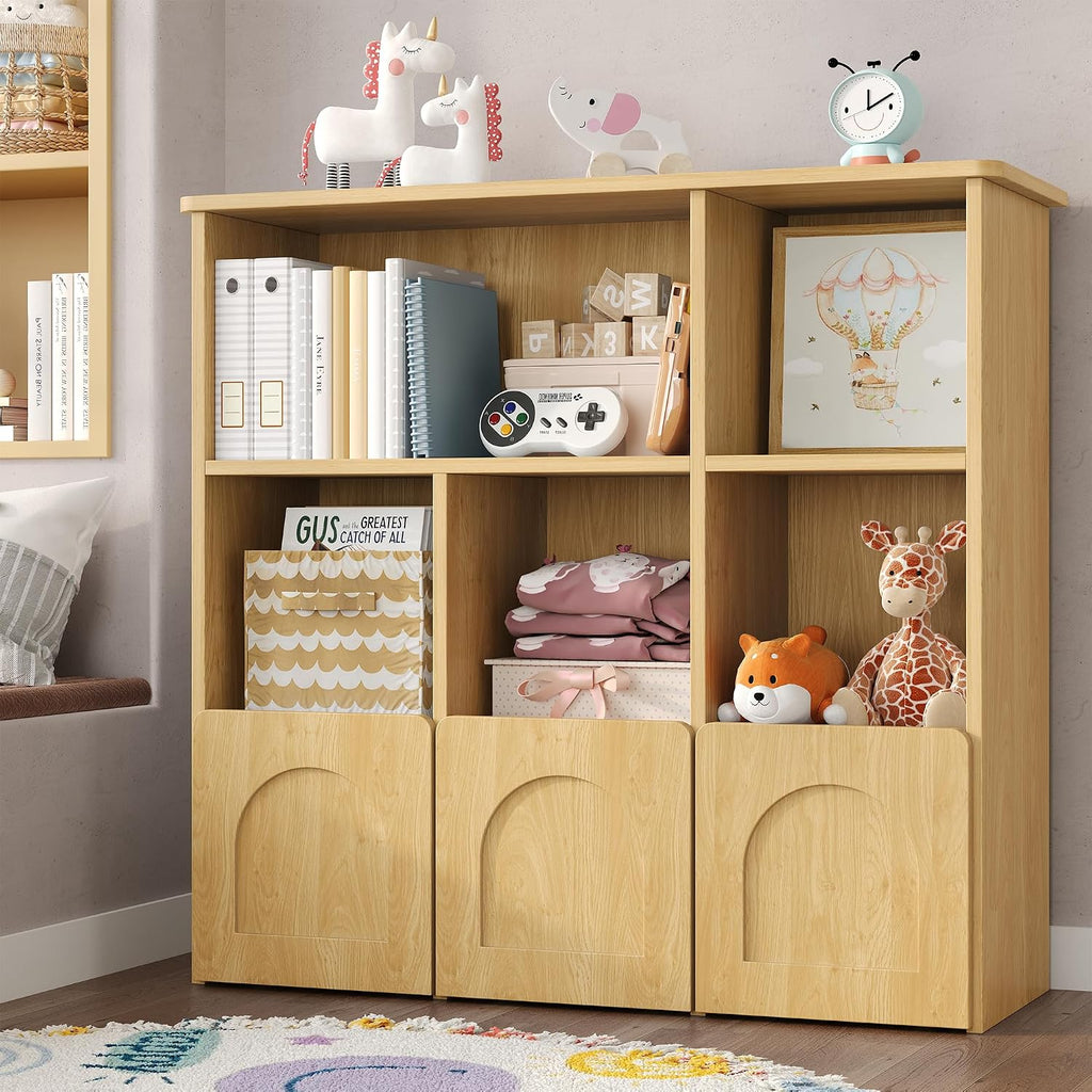 knoworld Toy Storage Organizer,Kids Bookshelf with Hidden Roller Drawer and 5 Open Cubbies,for Kid Room,Living Room,Game Room and Den