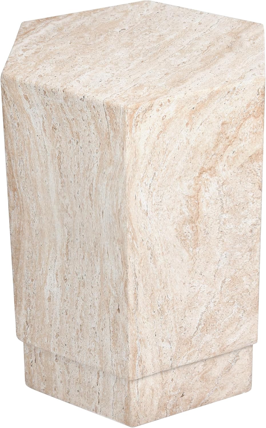 Empire Art Direct Hexagonal Travertine Stone Finish Italian Design MgO Side Accent Table, Living Room, Bedroom & Office, 14.6'x14.6'x18.1'