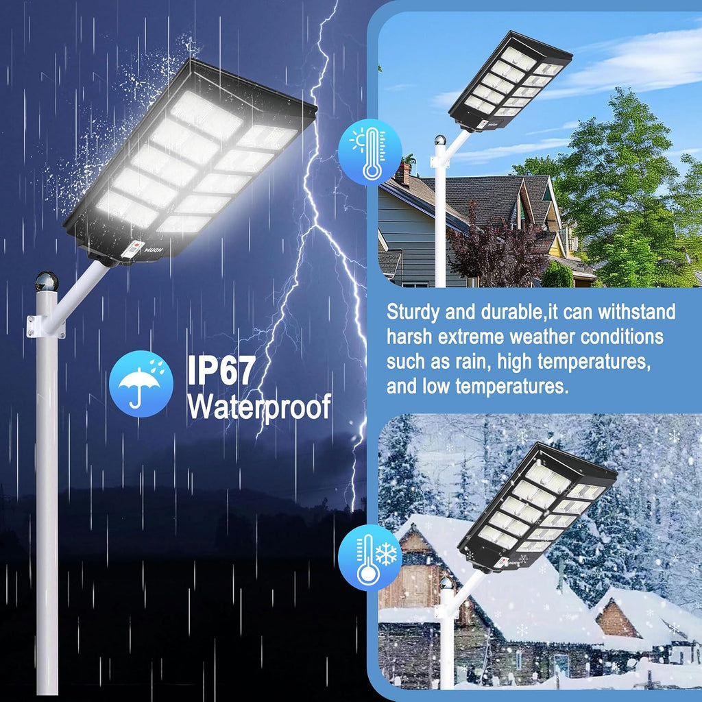 7000W Solar Street Light Outdoor LED Lighting, IP67 Waterproof, 220° Wide Angle Lighting, with Human Body Sensor and Remote Control Operation,for Garden, Yard, Street and Parking Lot (2 pcs)
