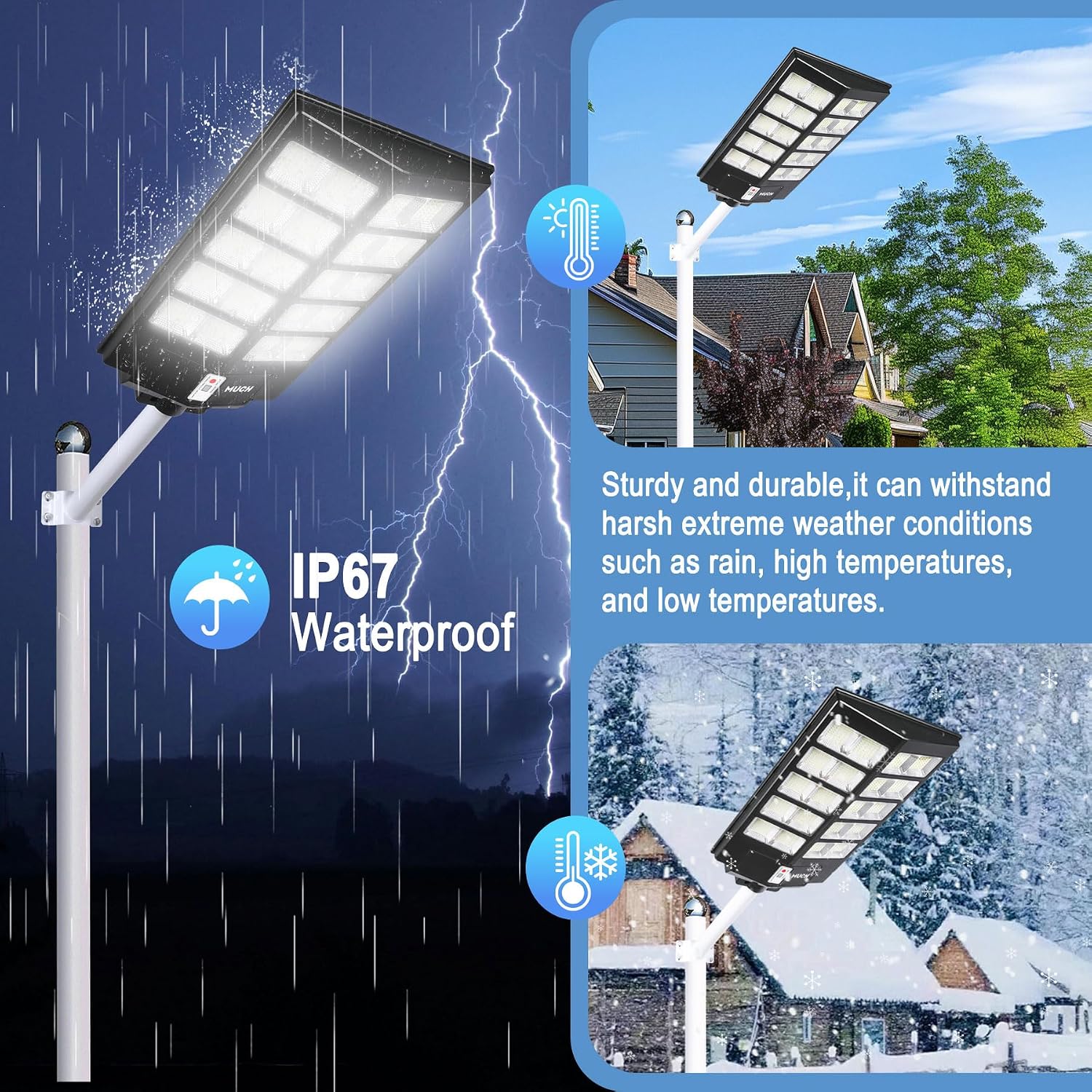 7000W Solar Street Light Outdoor LED Lighting, IP67 Waterproof, 220° Wide Angle Lighting, with Human Body Sensor and Remote Control Operation,for Garden, Yard, Street and Parking Lot (2 pcs)