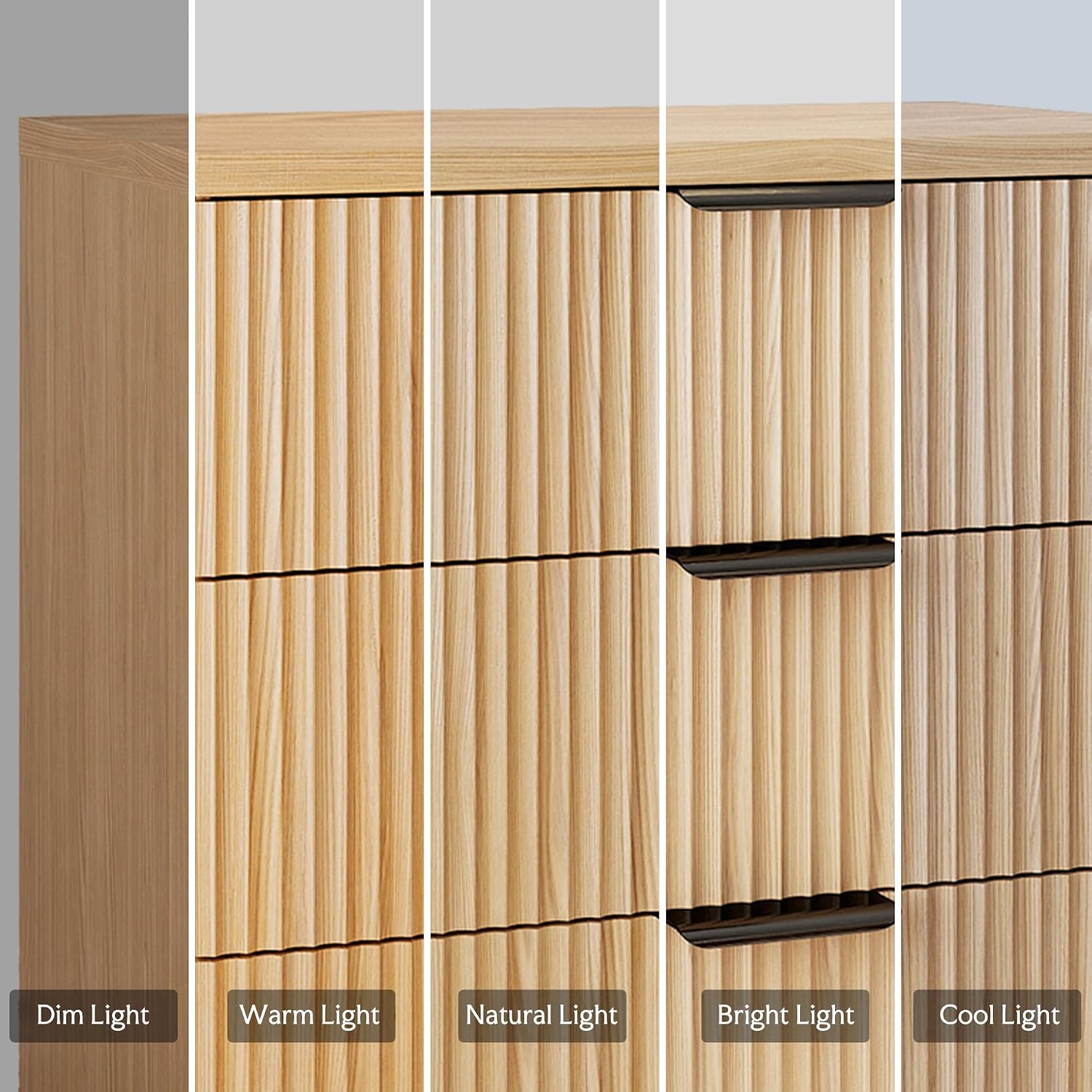 25.6' W Fluted Nightstand with 3 Drawer Dresser, Modern Wood Night Stands Bedside Table for Bedroom King/Queen Bed, End Table with Robot-Friendly Legs for Living Room,Entry (3 Drawers-1pcs-Natural)