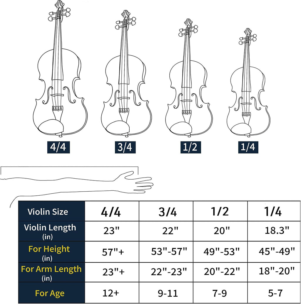 Mendini by Cecilio 3/4 Violin Set For Beginners - Hand Carved Acoustic Violins Kit - Fiddle Solid Wood Kit with Hard Case, Bow, Rosin, Shoulder Rest, Bridge and Extra Strings