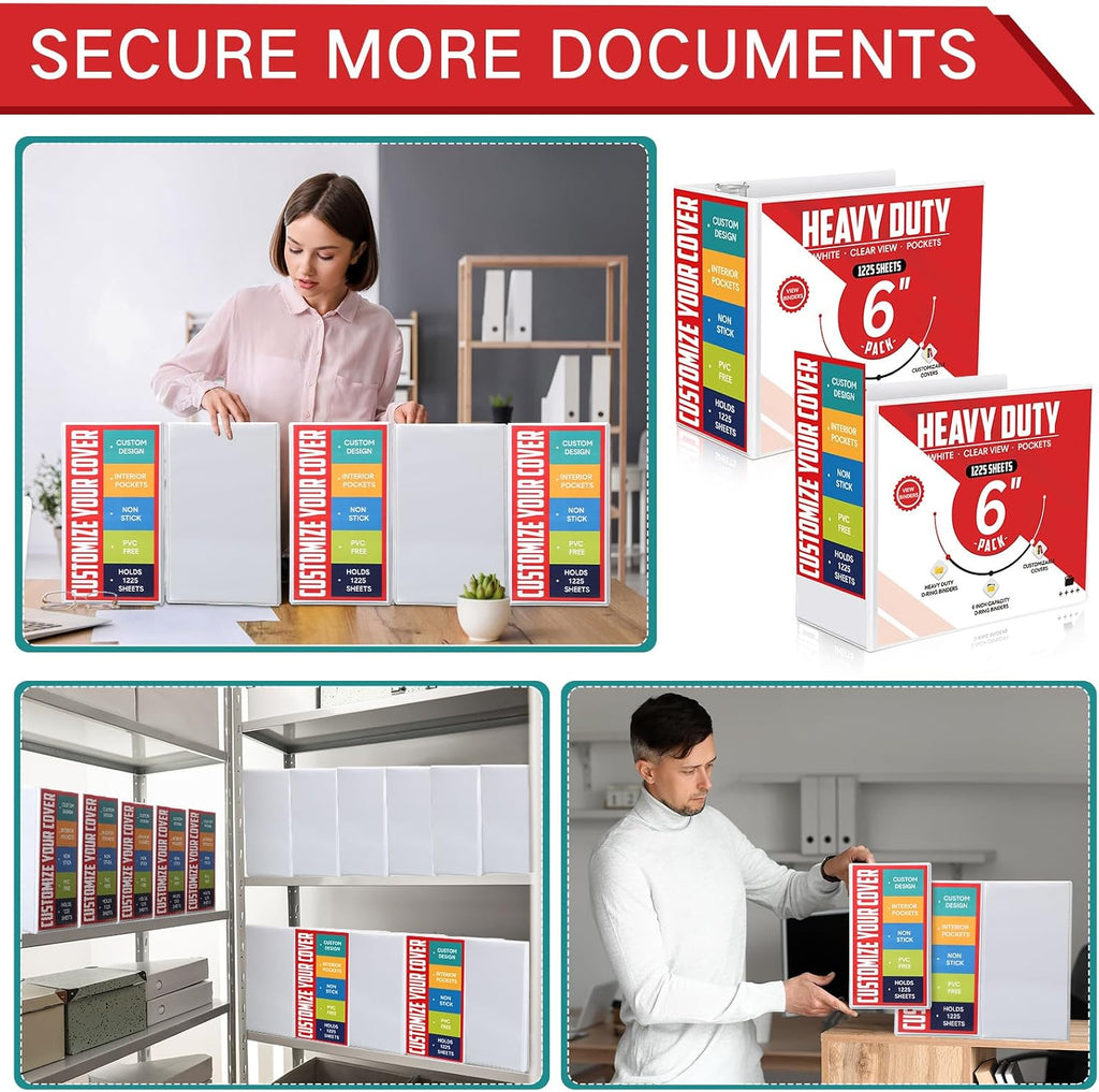 Sinload 8 Pcs 3 Ring Binder 6 Inch Capacity D Ring Binders with Pockets Large 8.5' x 11' Presentation Folder View Binder with Clear Cover for Documents, Files, Projects, White