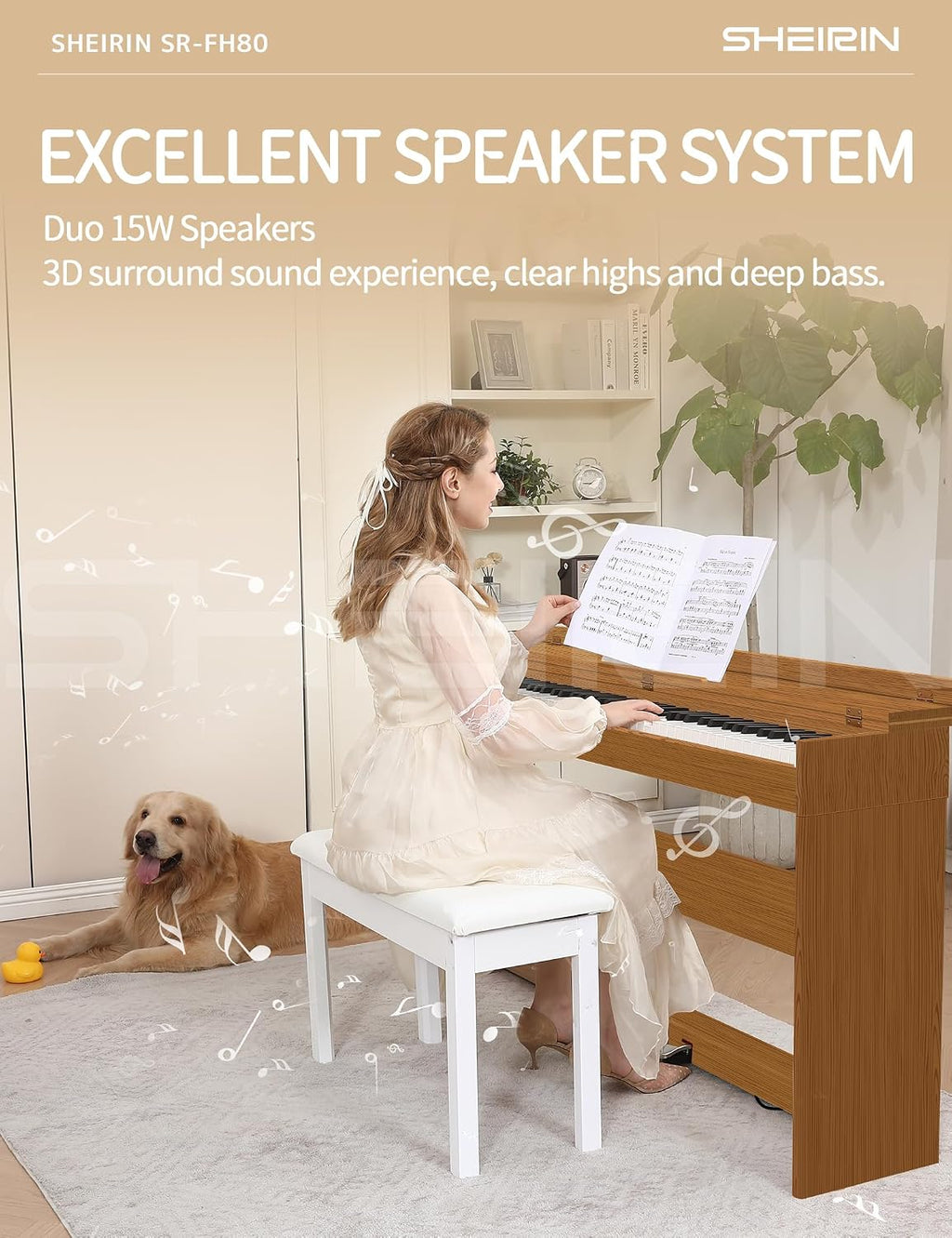 Digital Piano 88 Key Weighted,Fully Weighted Hammer Action Electric Keyboard with Stand Cover Pedal,Headphone Jack for Beginners Adults Home Practice,SR-FH80 (Reddish-brown)