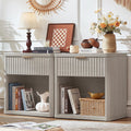 LEYAOYAO Fluted Farmhouse Nightstand Set of 2 with Charging Station, 23' Wide 1 Drawers Night Stand,LightGrey Dresser for Bedroom,Bed Side Table Chest of Drawers,Wood End Table for Living Room