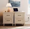WAMPAT Set of 2 Nightstands Side Table with Charging Station, Beige End Tables with 2 Drawers for Living Room, Elegant Night Stand Bedside Table for Bedroom, Dorm