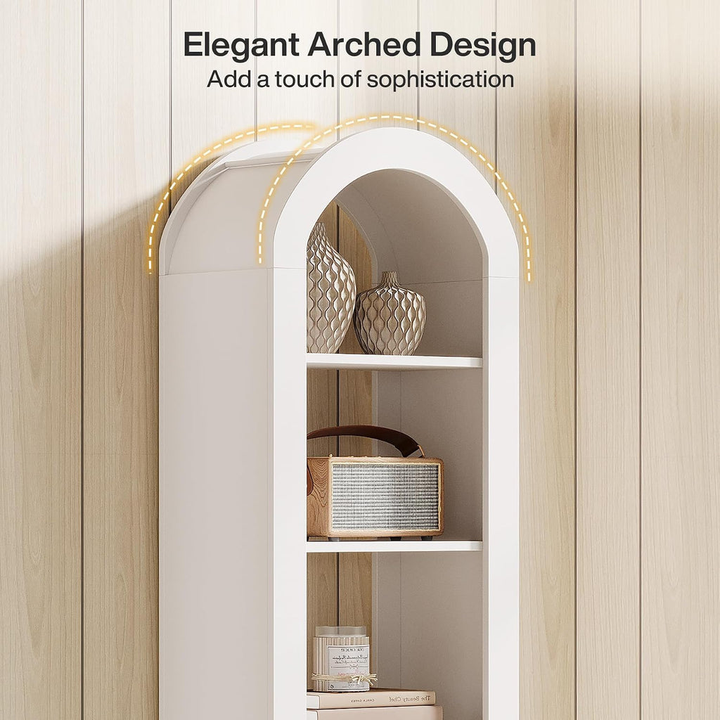 Tribesigns 74.8' Tall Arched Bookshelf, 6-Tier Narrow Open Bookcase, Floor Standing Corner Display Shelves Storage Organizer for Small Space, Home Office, Living Room (Warm White, 1 PC)
