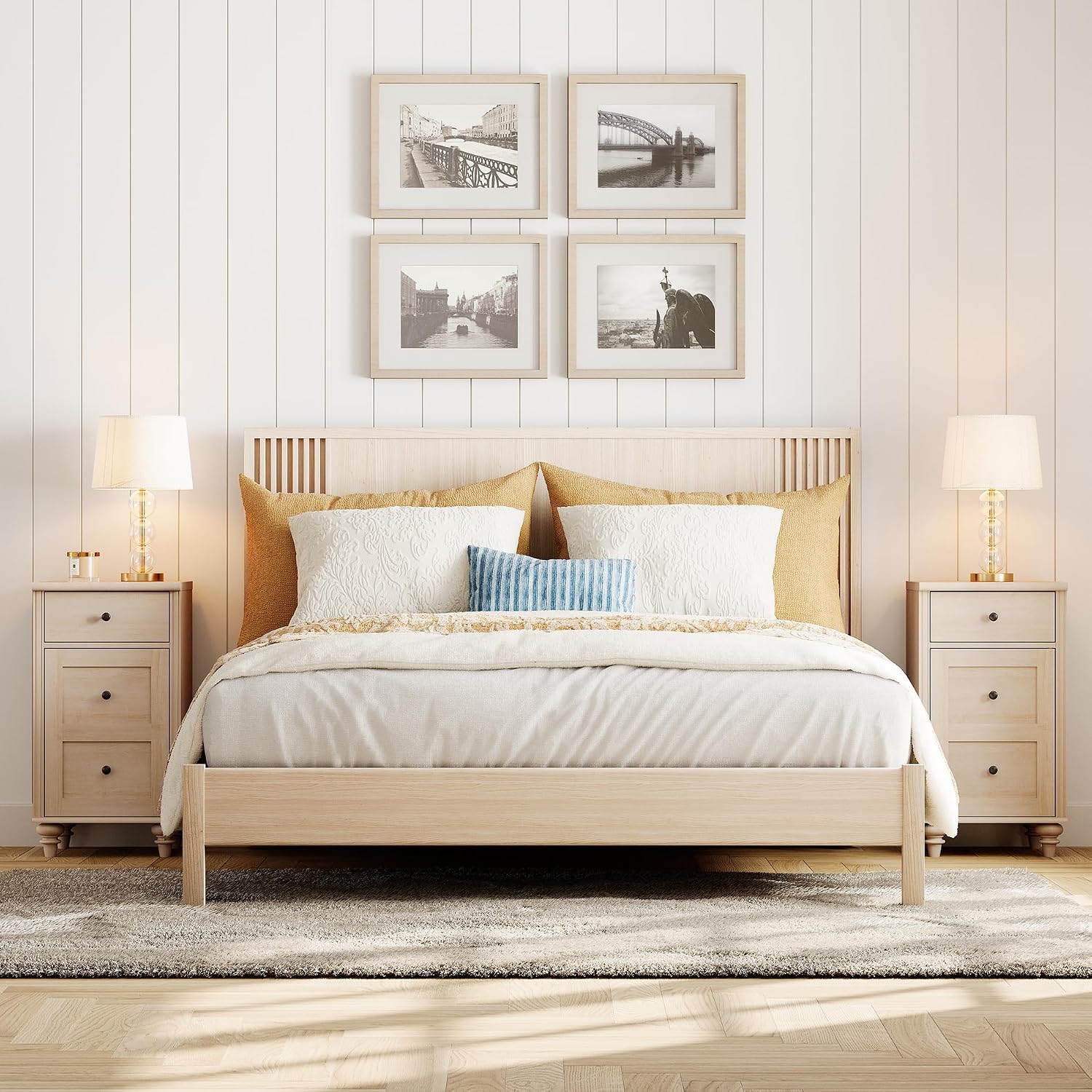 WAMPAT Nightstands with Charging Station, Set of 2 End Table with Power Outlets & USB Ports for Living Room, Modern Side Table with Drawer and Storage Cabinet for Bedroom, Beige