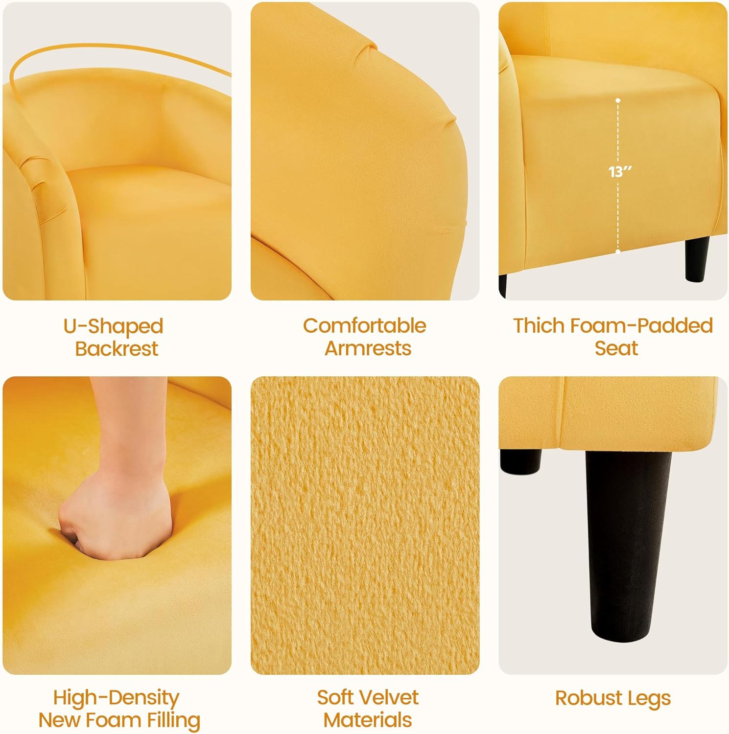 Yaheetech Barrel Chairs, Velvet Accent Chairs with Soft Padded Armrest for Living Room Bedroom Waiting Room Office, Set of 2, Yellow