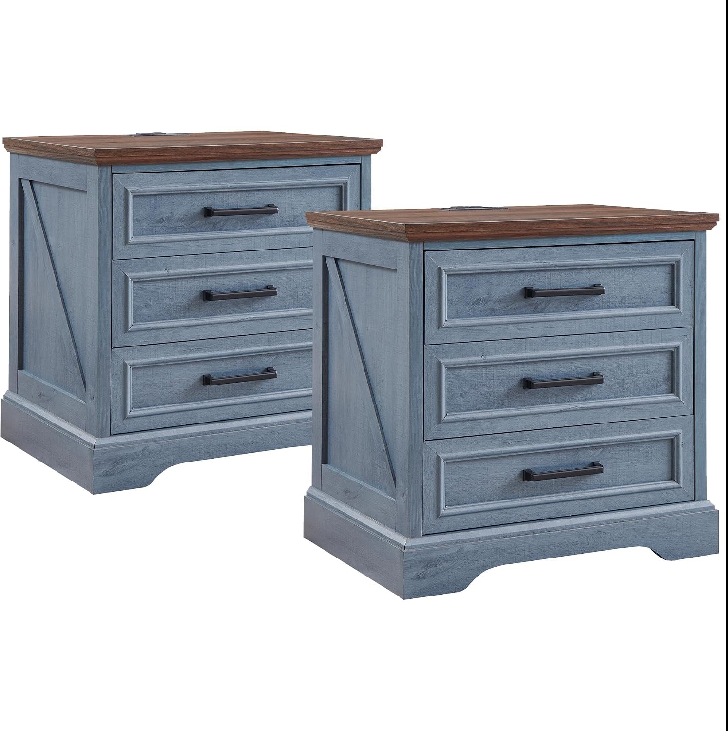 JXQTLINGMU Farmhouse End Tables Living Room Set of 2, Blue