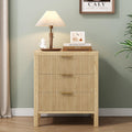 End Table with Storage, Wooden Farmhouse Nightstands with 3 Drawers, Bedside Table - Boho Tall Side Table Accent for Bedroom, Living Room, Nature