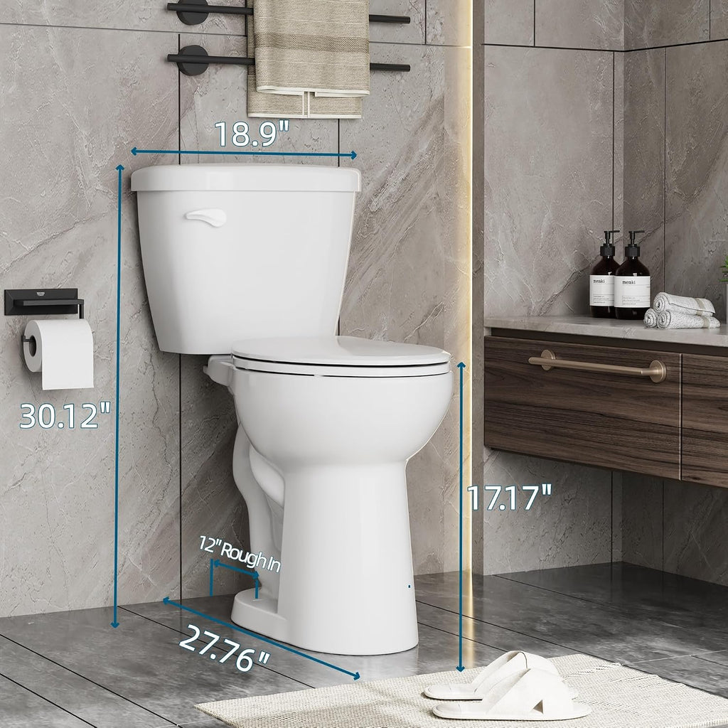 Two Piece Toilet, ADA Height, Elongated Toilet Seat, 1.28 GPF Water Efficient, Side Push Handle, CUPC Certified, Modern Bathroom Toilet