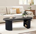 Oval Fluted Coffee Table, 47' Farmhouse Wood Coffee Table Mid Century Modern Center Table Boho Living Room Tables for Living Room Office,Black