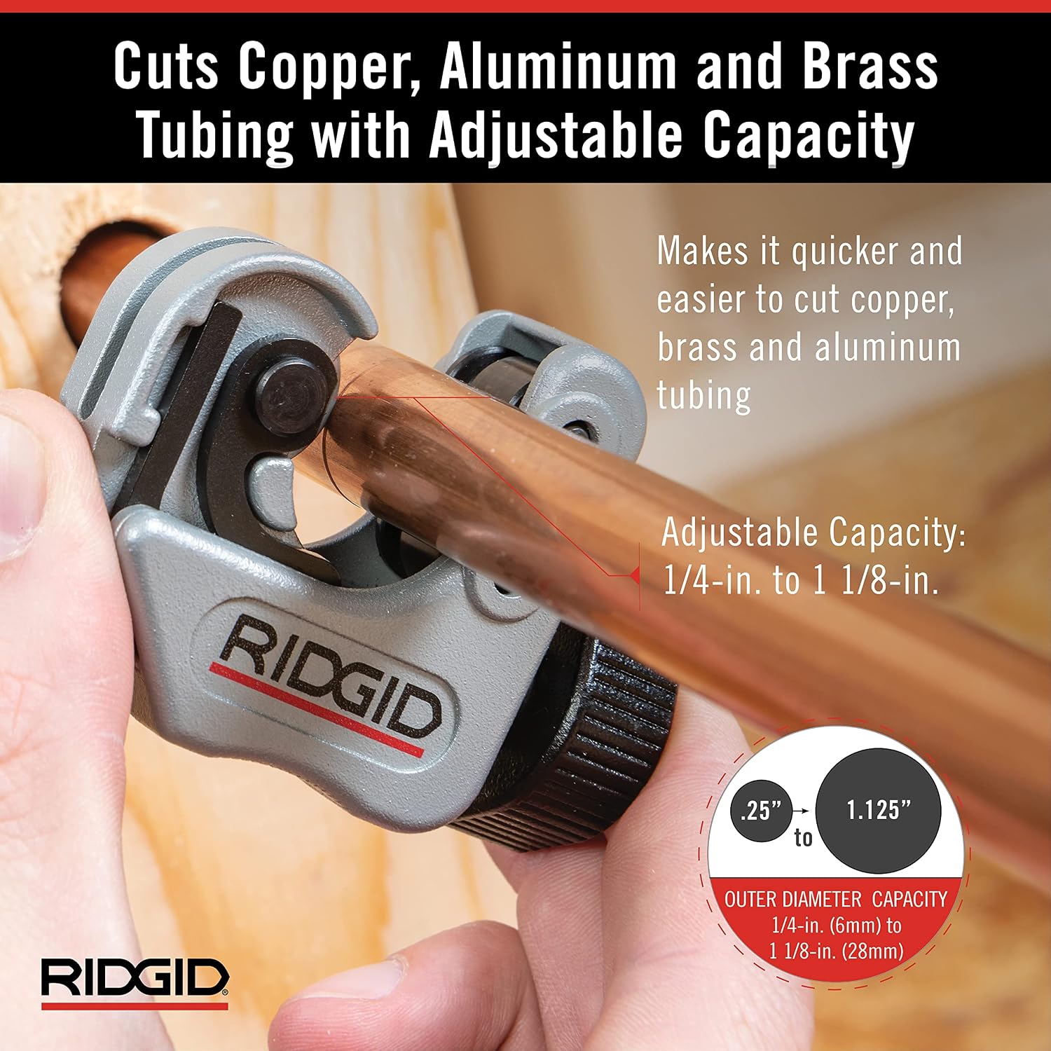 RIDGID 32573 Model 118 2-in-1 Close Quarters AUTOFEED 1/4' to 1-1/8' Metal Tubing Compact Cutter & 29963 Model 35S 1/4' to 1-3/8' Stainless Steel Tubing Cutter with X-CEL Knob, Silver, Small