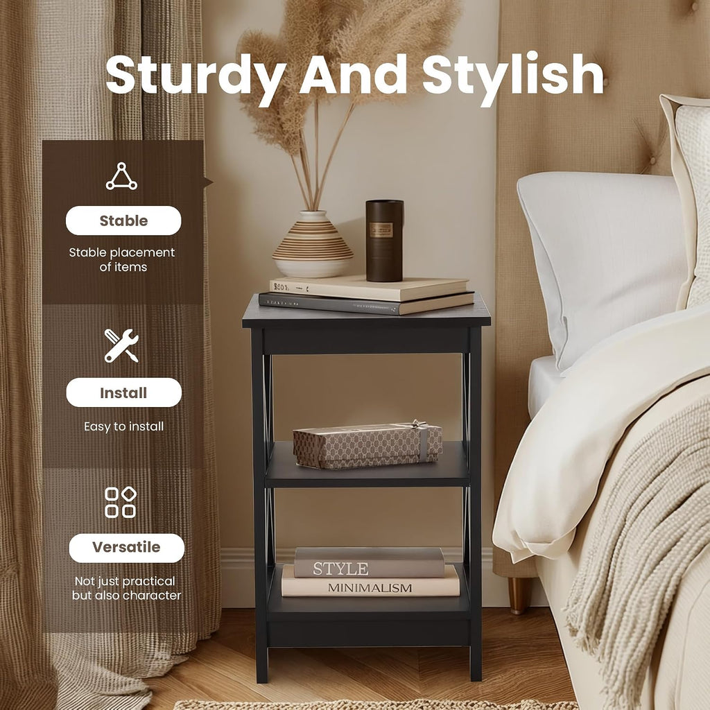 PHI VILLA Black End Table for Living Room Set of 2, Couch Side Tables/Nightstand/Bedside Table