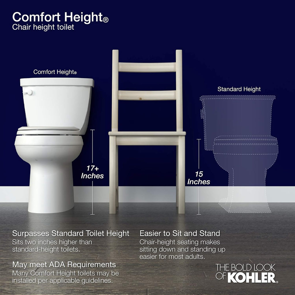 KOHLER 5310-96 Cimarron Comfort Height Skirted Trapway Comfort Height Two-Piece Elongated Toilet, Left-Hand Trip Lever, Biscuit