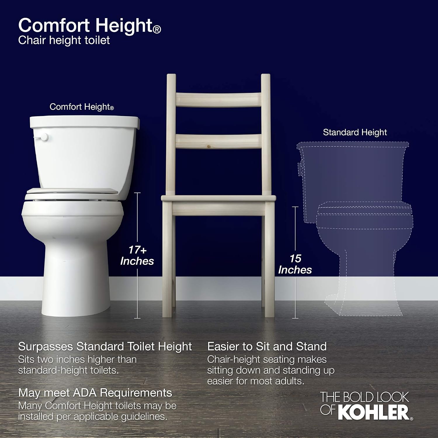 KOHLER 5310-96 Cimarron Comfort Height Skirted Trapway Comfort Height Two-Piece Elongated Toilet, Left-Hand Trip Lever, Biscuit