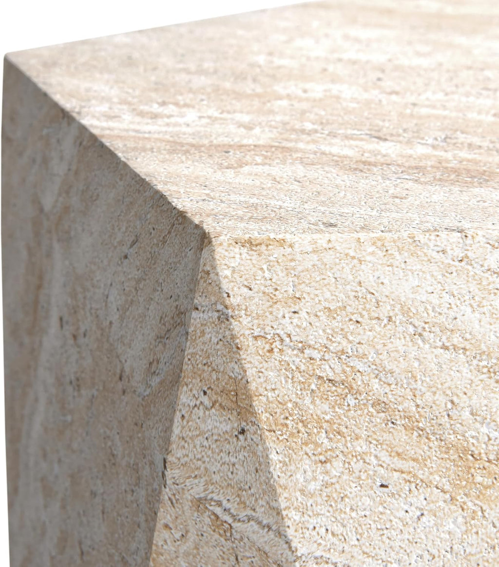 Empire Art Direct Pentagon Travertine Stone Finish Italian Design MgO Side Accent Table, Living Room, Bedroom & Office, 16'x16'x18.6'