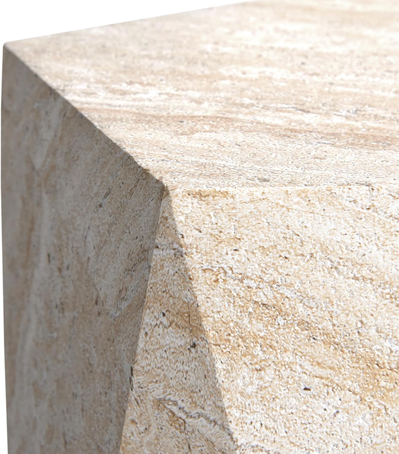 Empire Art Direct Pentagon Travertine Stone Finish Italian Design MgO Side Accent Table, Living Room, Bedroom & Office, 16'x16'x18.6'