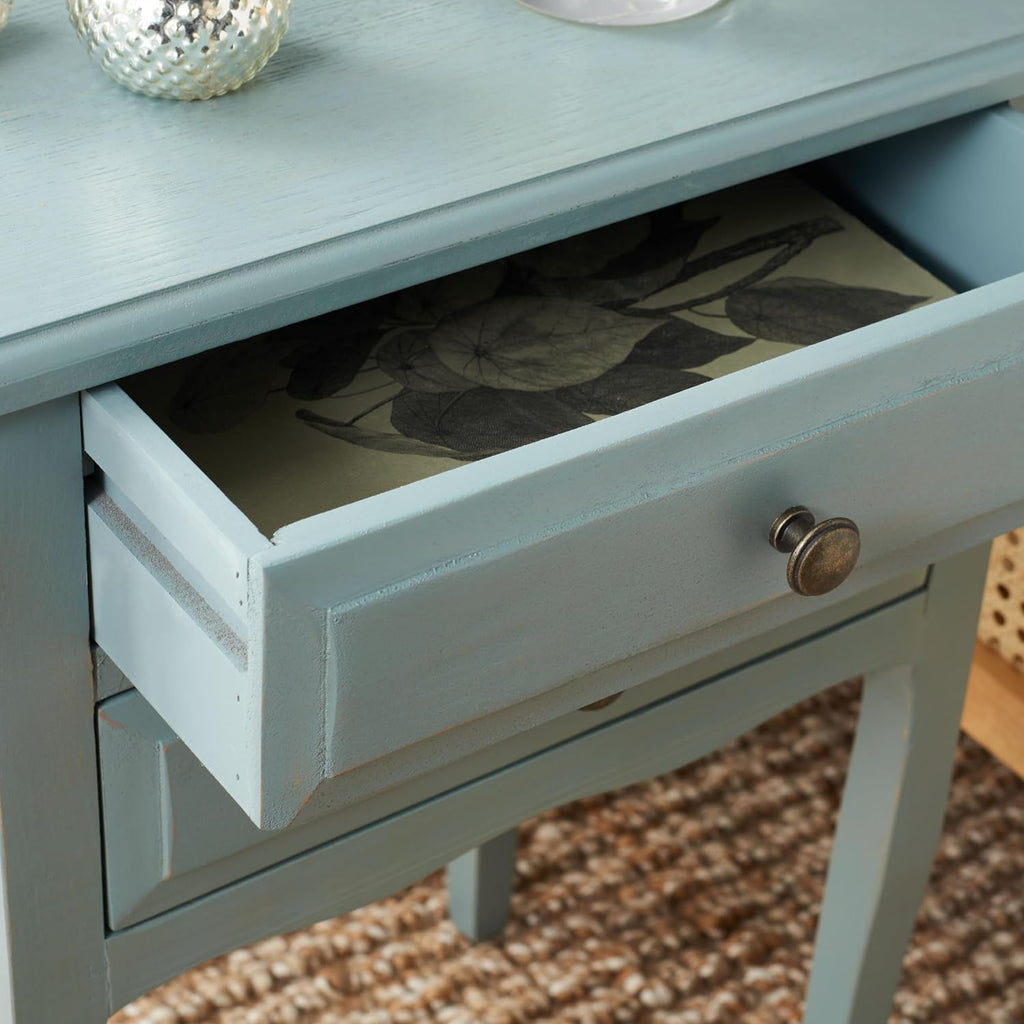 SAFAVIEH Furniture - Lori 2-Drawer End Table - Blue - Solid Wood - Farmhouse Classic Design - Ideal for Living Room, Entryway, Home Office, 18.1' W x 13' D x 26.8' H - Fully Assembled (AMH6576G)