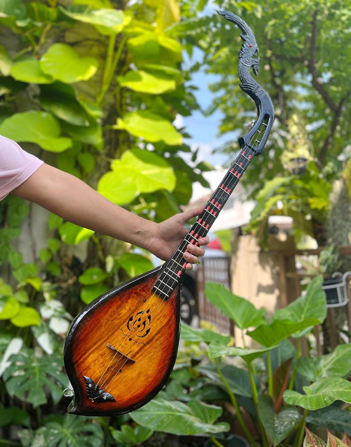 Isarn Acoustic Phin 3 Strings,Thai Lao Guitar Musical Instrument,Traditional Thai Musical Pin N01