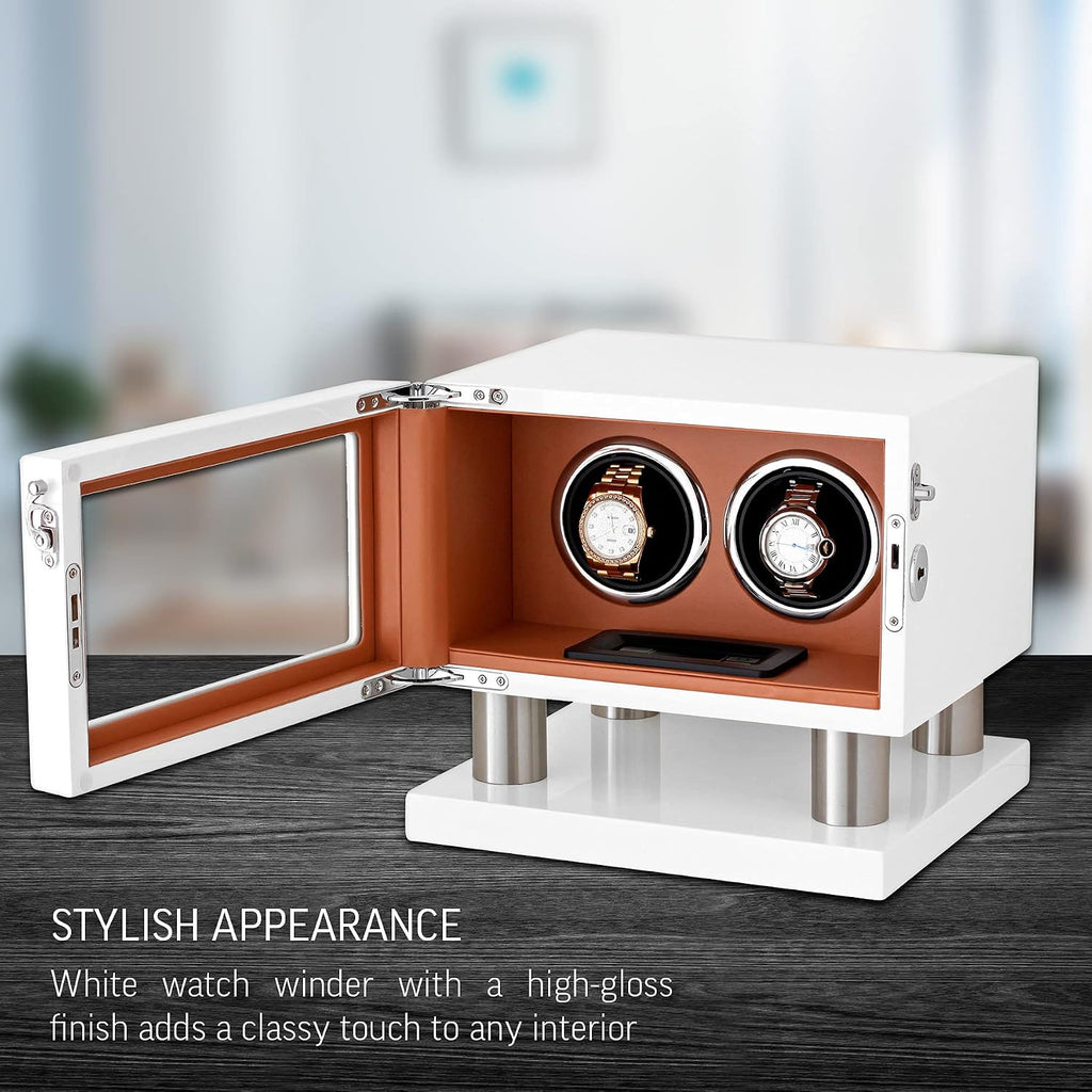 Watch Winder for 2 Watches with LED Backlight, LCD Display and Motor-Stop Option