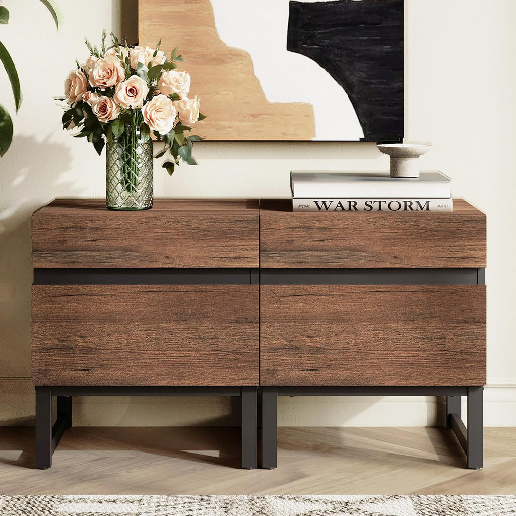 WAMPAT TV Stand and End Table Set of 3, 70 Inch TV Stand and 2 End Table Set with 2 Drawers for Living Room, Entertainment Center, Console TV Table Living Room Table Sets,Brown