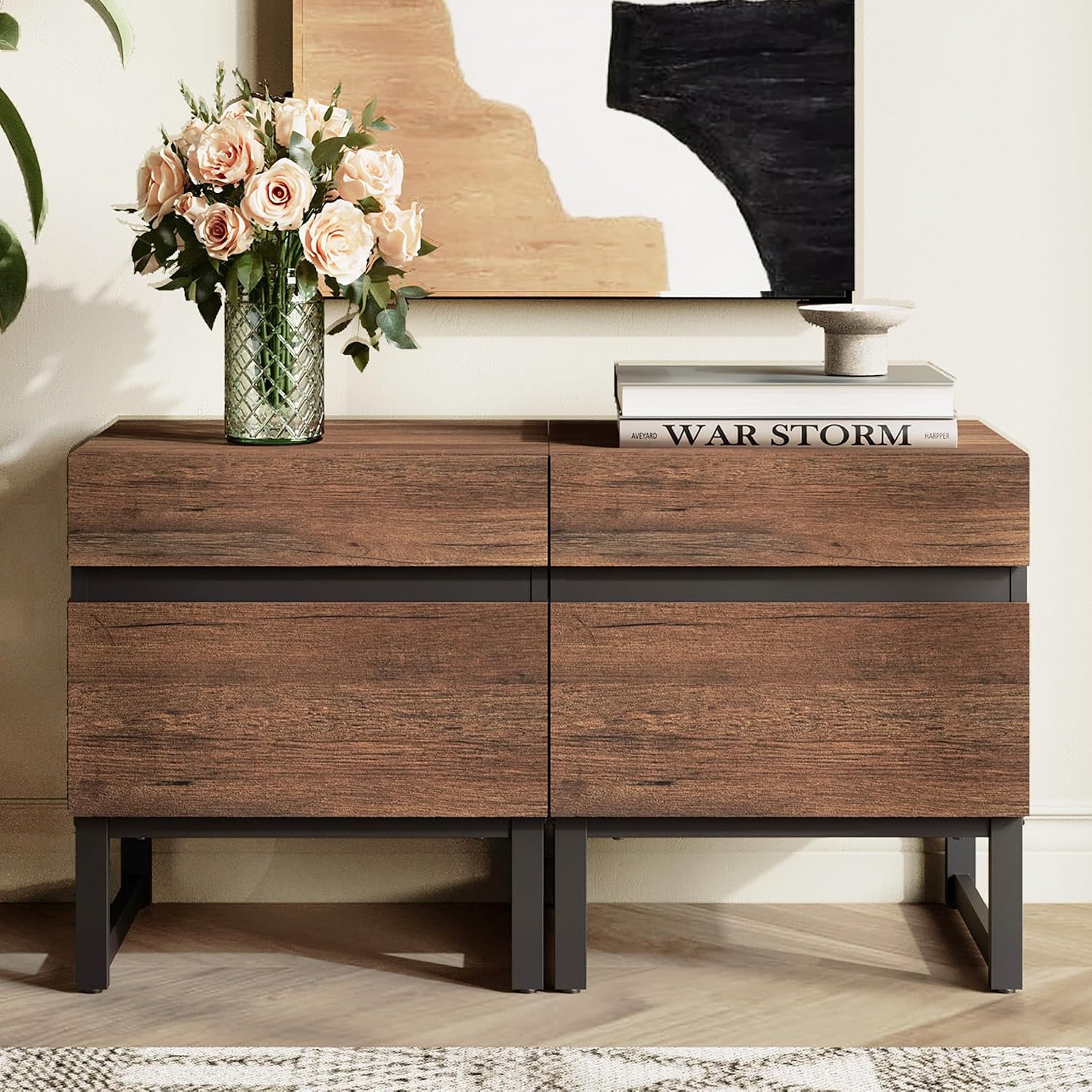 WAMPAT TV Stand and End Table Set of 3, 70 Inch TV Stand and 2 End Table Set with 2 Drawers for Living Room, Entertainment Center, Console TV Table Living Room Table Sets,Brown