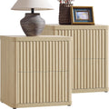 SICOTAS Night Stand Set of 2 Nightstands with 2 Drawers Storage Bedside Table Large Fluted Bed Side End Table Modern 24.4' Tall Wide Night Stands for Bedroom Living Room Sofa Couch Office, Coastal Oak