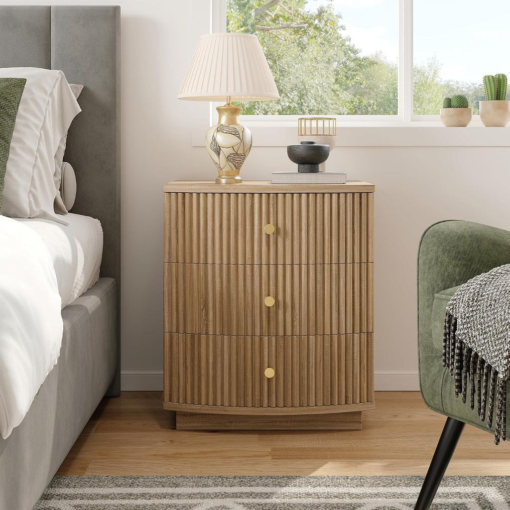 Dresser for Bedroom,6-Drawer Dresser, Mondern Wide Chest of Drawers with Fluted & Curved Design, Large Storage Chest for Bedroom, End Table for Living Rooms, （Natural*2）