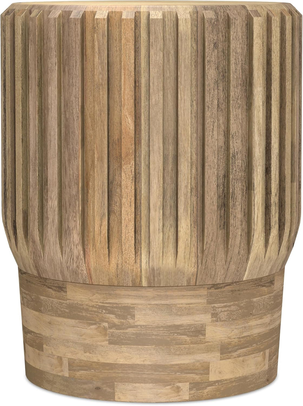 SIMPLIHOME Lyall End Table - 16 inch Wide Solid Mango Wood Round Accent Table with Gear-Fluted Sides in Natural, Contemporary Nightstand or Lamp Stand for Living Room or Bedroom, Assembled