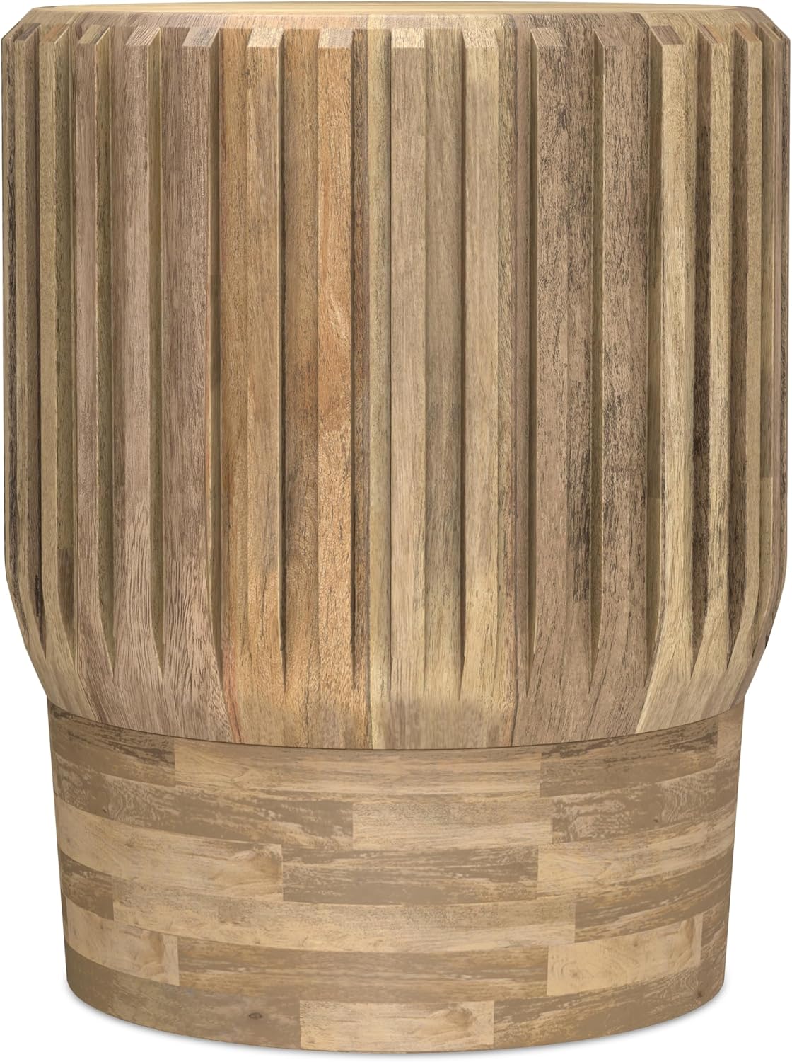 SIMPLIHOME Lyall End Table - 16 inch Wide Solid Mango Wood Round Accent Table with Gear-Fluted Sides in Natural, Contemporary Nightstand or Lamp Stand for Living Room or Bedroom, Assembled