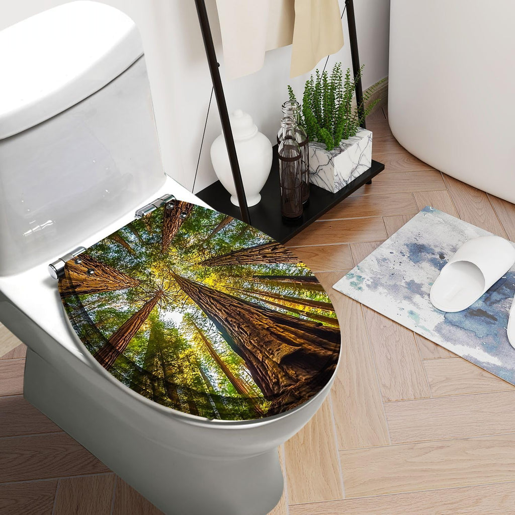 Round Toilet Seat Secuoia Forest Resin Toilet Seat Slow Quiet Close with Quick-Release Hinges Toilet Seat with Cover Easy to Clean Install