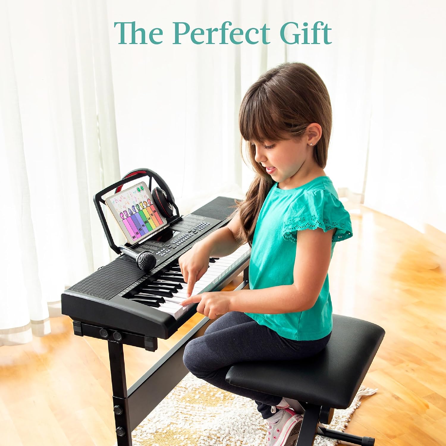 Best Choice Products 61-Key Electronic Keyboard Piano Portable Electric Keyboard Complete Beginner Set w/LED Screen, Stand, Bench, Headphones - Black