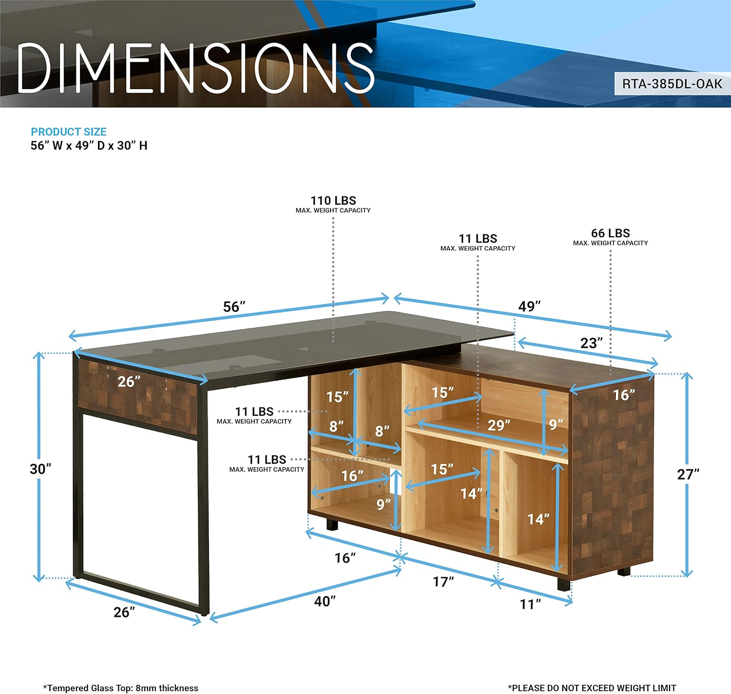 Techni Mobili L-Shape Corner Desk with Multiple Storage, Oak