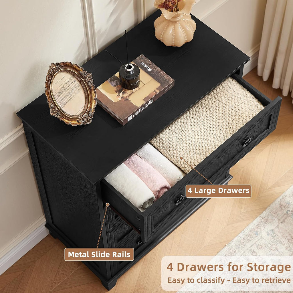 Joaxswe Farmhouse 4 Drawer Dresser for Bedroom Set of 2, 35' Tall Small Dressers & Chest of Drawers, Rustic Wood Dresser with Metal Handle, Storage Organizer Closet for Living Room, Hallway, Entryway