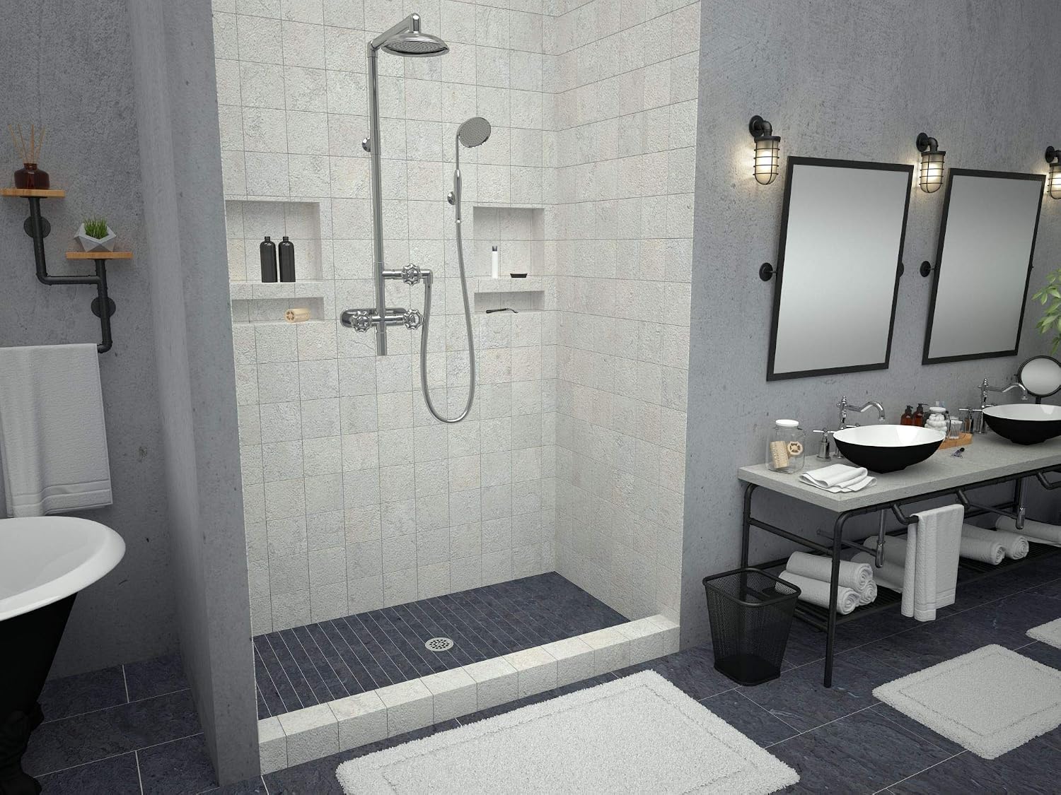 Tile Redi P3042C-PVC Shower Pan with Center Drain- Single Curb Shower Base, 2' PVC Drain, and Plate Included, 42' Width x 30' Depth